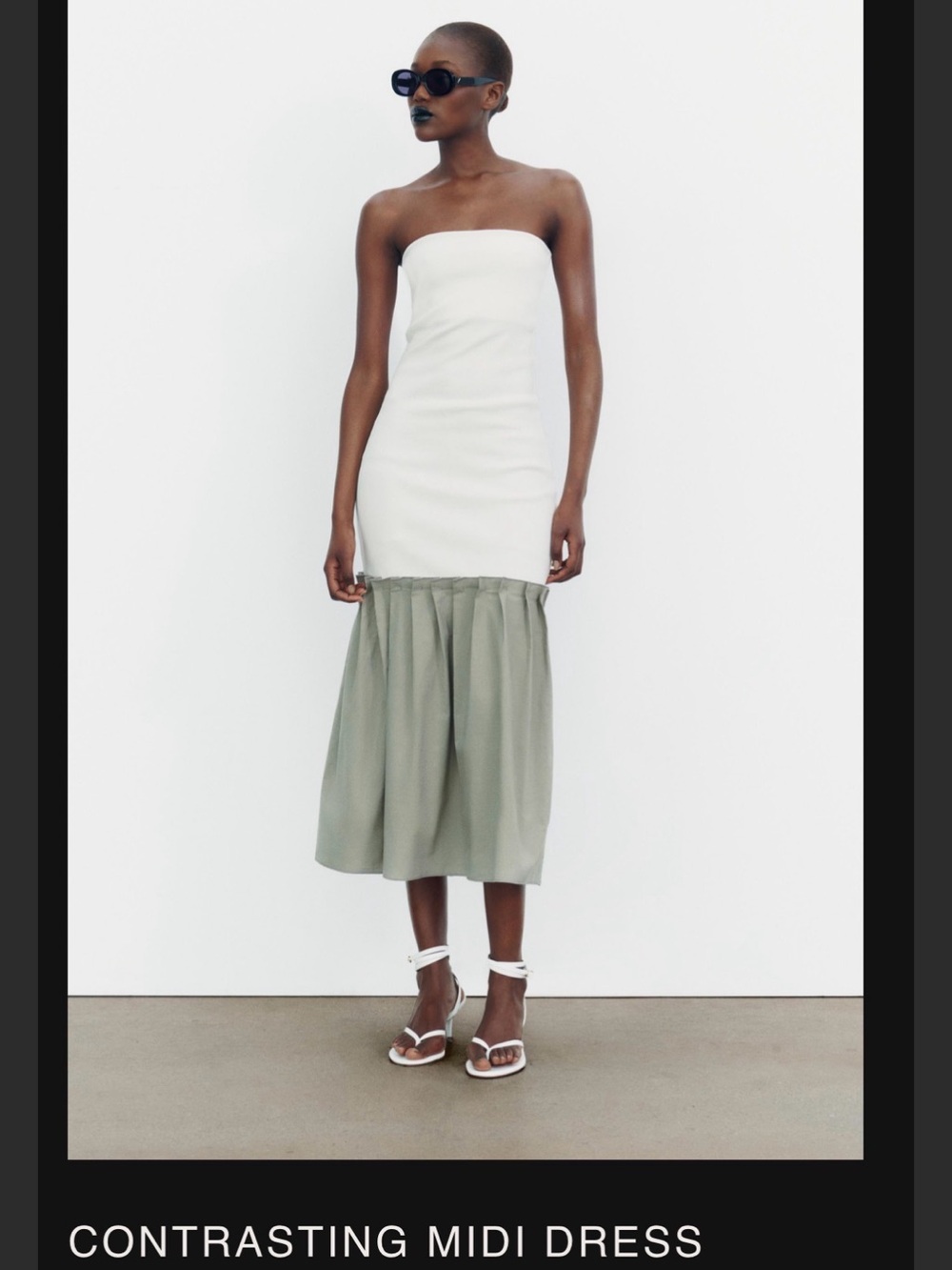 Strapless Two-Tone Midi Dress in White and Sage NWT Size Medium